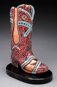 Ruby, western mosaic cowboy boot sculpture
